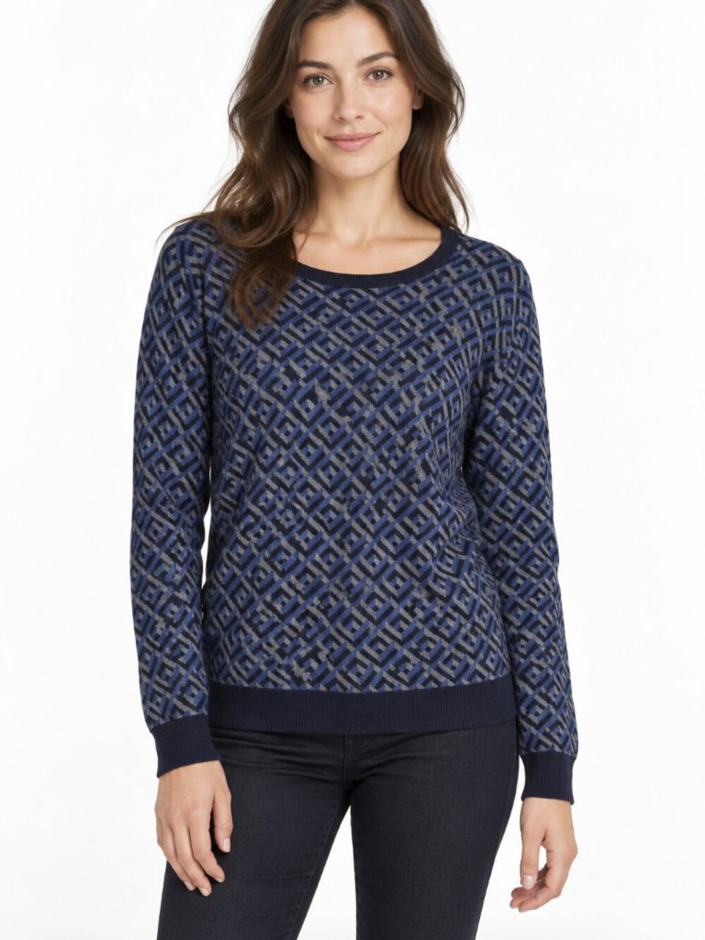 OLYMP Level 5 Body Fit Blue Geometric Jacquard Sweater Size Large